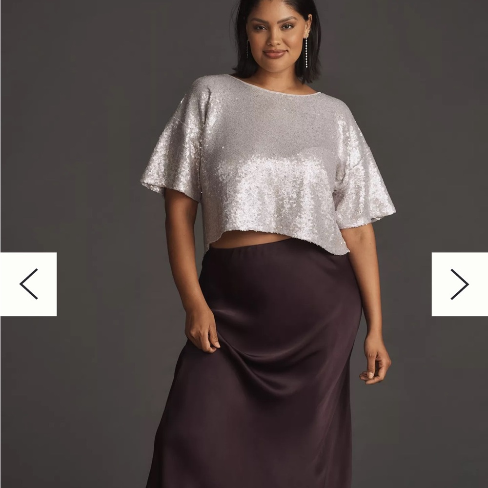 Anthropologie Sequin Crop Tee Top